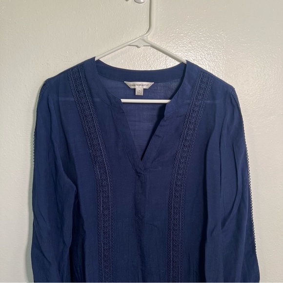Counterparts Split Neck Blouse Navy Blue L - Picture 2 of 10